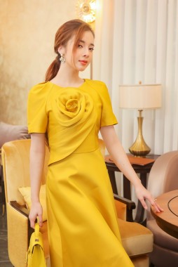 Váy taffeta hoa xoắn ngực - T3